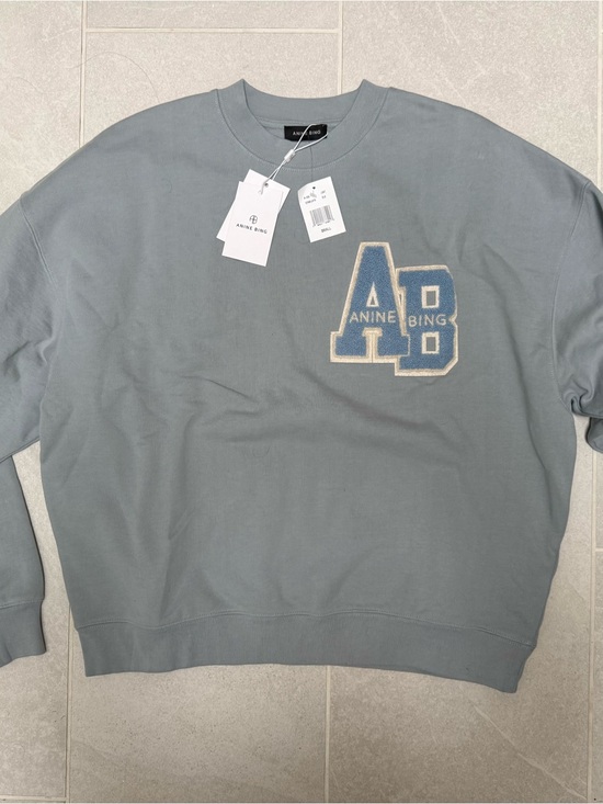 Anine Bing Tops - Anine Bing Slate Gray '49' Logo Crewneck Sweatshirt